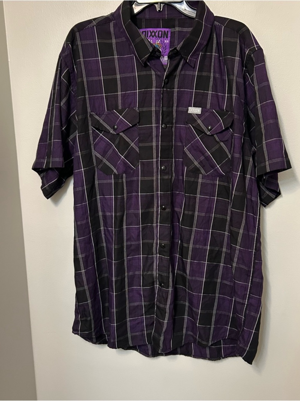 Dixxon Flannel Kingdom Pearl Snap Purple Black Plaid Bamboo Shirt XL EUC
